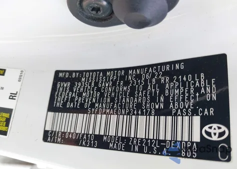 2022 Toyota Corolla L z USA, uszkodzony, nr VIN 5YFDPMAE0NP344178